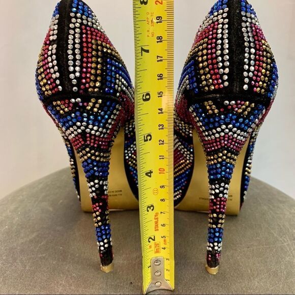 𝅺MASCOTTE red blue gold silver rhinestone embellished high heel platform pumps 7 - Picture 8 of 10